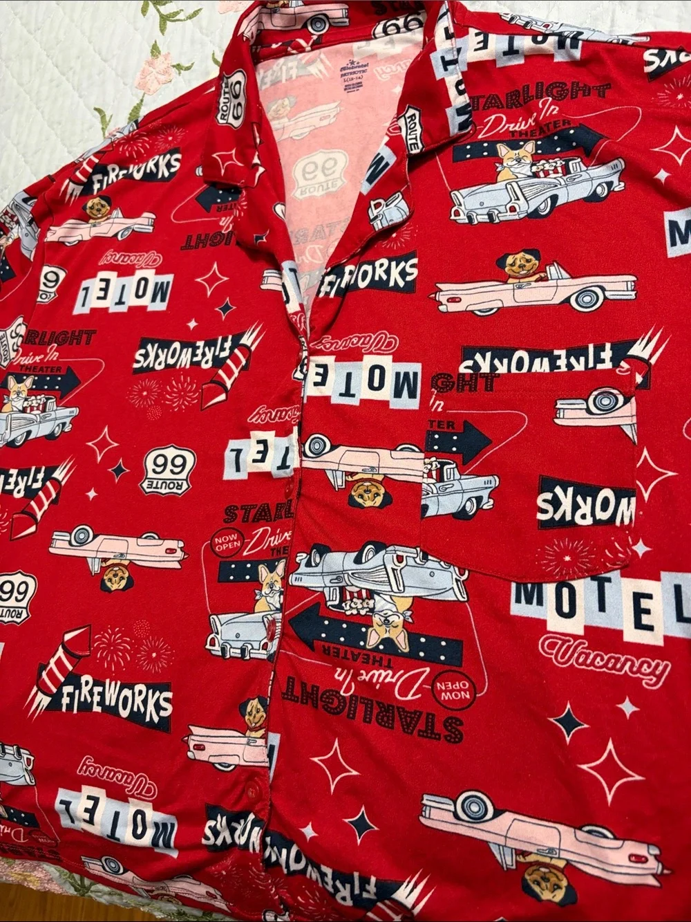 Celebrate Patriotic Girls Pajama Top PreOwned Route 66 Motif Size (12-14) Large